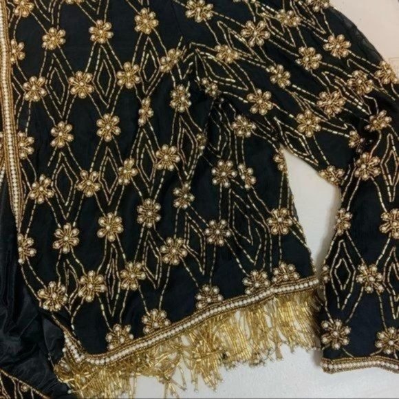 VINTAGE NIPON NIGHT BEADED FRINGE SILK JACKET 8 - Picture 8 of 16
